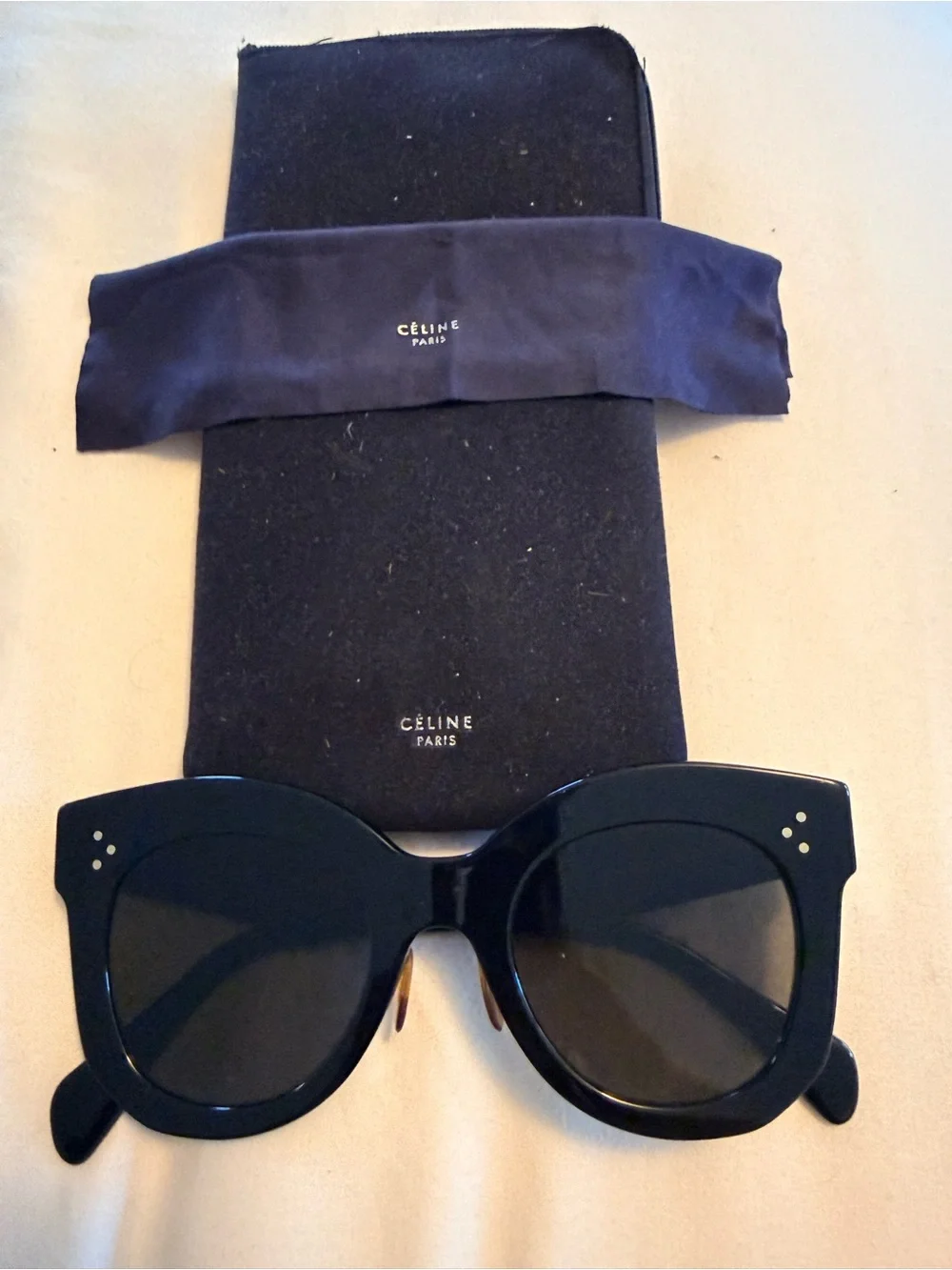 Celine Black Oversized Cat-Eye Sunglasses with Gold Dots